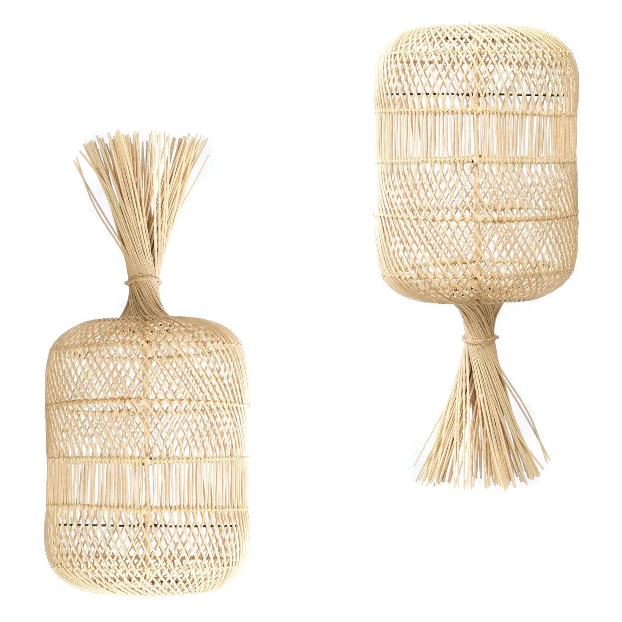 Abat-jour cylindrique en rotin naturel avec pampilles en raffia pour Lampadaire en rotin