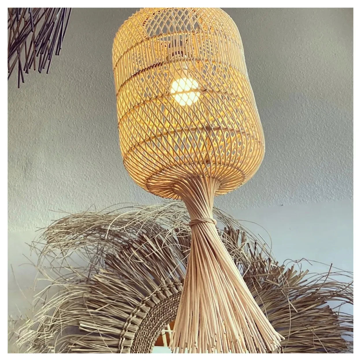 Suspension en rotin naturel pour lampe à pied ou suspendue, 65 cm de haut