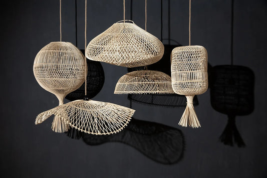 Suspension de lampe en rotin naturel avec piédestal ou suspendue, 65 cm