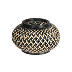 Lampadaire en rotin tressé noir et beige sur arches métal noir H180 cm