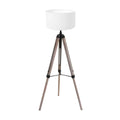 Lampadaire trépied en bois et métal avec abat-jour tambour blanc H170 cm