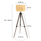 Lampadaire trépied en bois naturel avec abat-jour tressé H170 cm