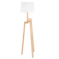 Lampadaire tripode en bois clair avec abat-jour blanc en tissu tambour H135 cm