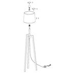 Instructions d’assemblage pour lampadaire tripode en bois clair avec abat-jour blanc