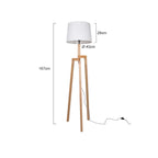 Lampadaire tripode en bois clair avec abat-jour blanc en tissu tambour H135 cm