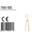 Lampadaire tripode en bois clair avec abat-jour blanc en tissu tambour H135 cm