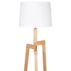 Lampadaire tripode en bois clair avec abat-jour blanc en tissu tambour H135 cm