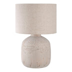 Lampe à poser en céramique crème avec abat-jour en lin écru, H46 cm