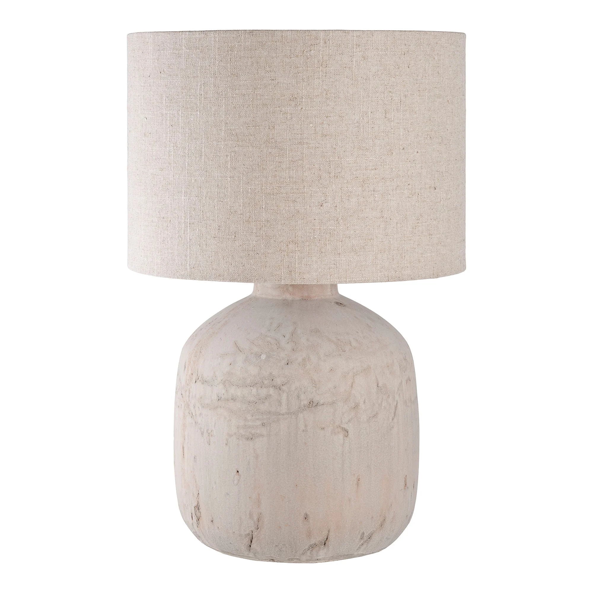 Lampe à poser en céramique crème avec abat-jour en lin écru, H46 cm