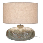 Ampoule de table en céramique texturée verte avec abat-jour beige H44 cm