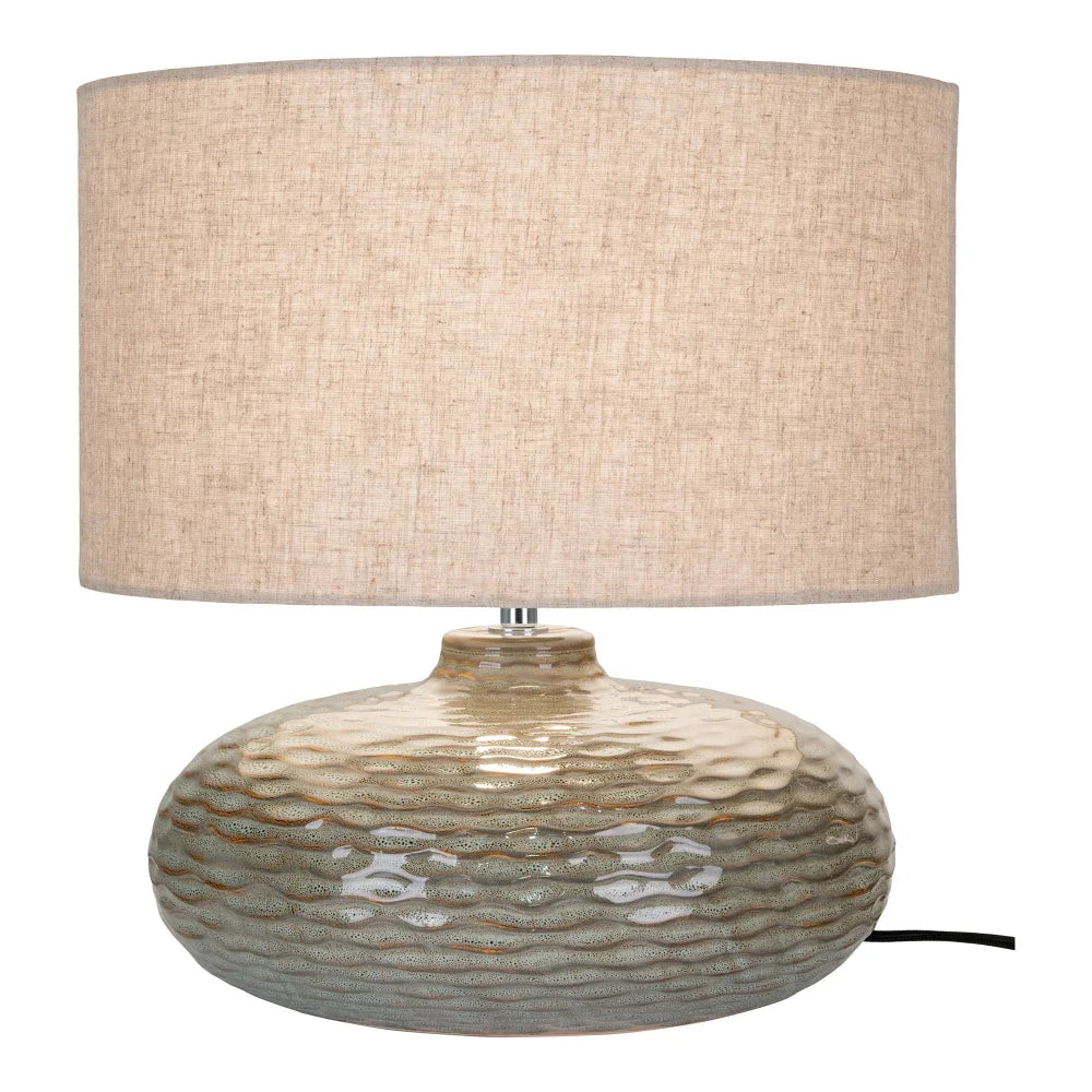 Ampoule de table en céramique texturée verte avec abat-jour beige H44 cm
