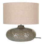 Lampe à poser en céramique grise texturée avec abat-jour beige, hauteur 44 cm