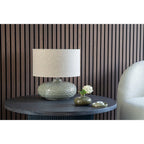 Lampe à poser en céramique verte avec abat-jour beige, H44 cm