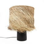 Lampe à poser cylindrique en paille tressée noir et naturel avec frange shaggy