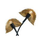 Lampe à poser double feuille dorée en métal sculpté noir et or avec abat-jour fan en or