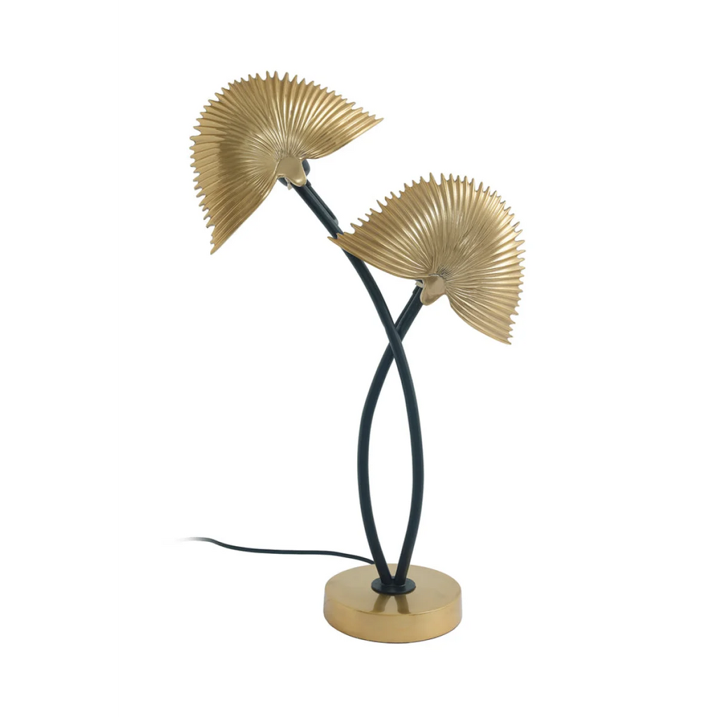 Lampe à poser double feuille dorée en métal noir et or avec base en or, H60 cm