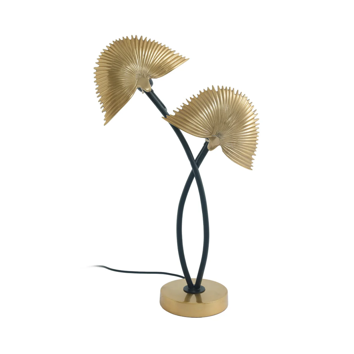 Lampe à poser double feuille dorée en métal noir et or avec base en or, H60 cm