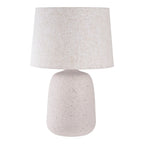Lampe à poser effet pierre beige avec abat-jour tissu chiné H47 cm