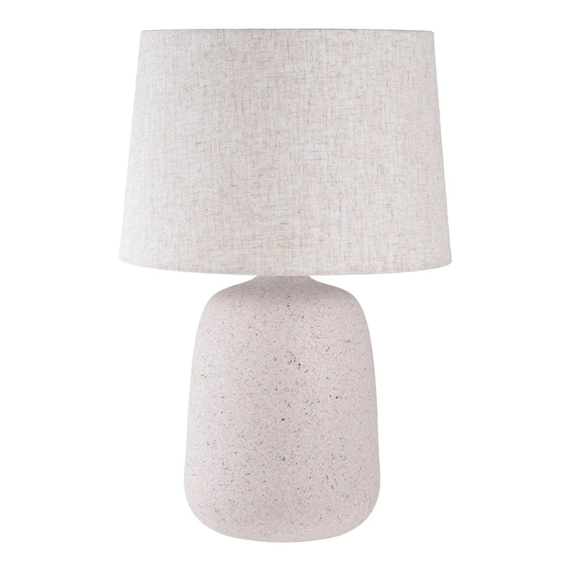 Lampe à poser effet pierre beige avec abat-jour tissu chiné – H47 cm