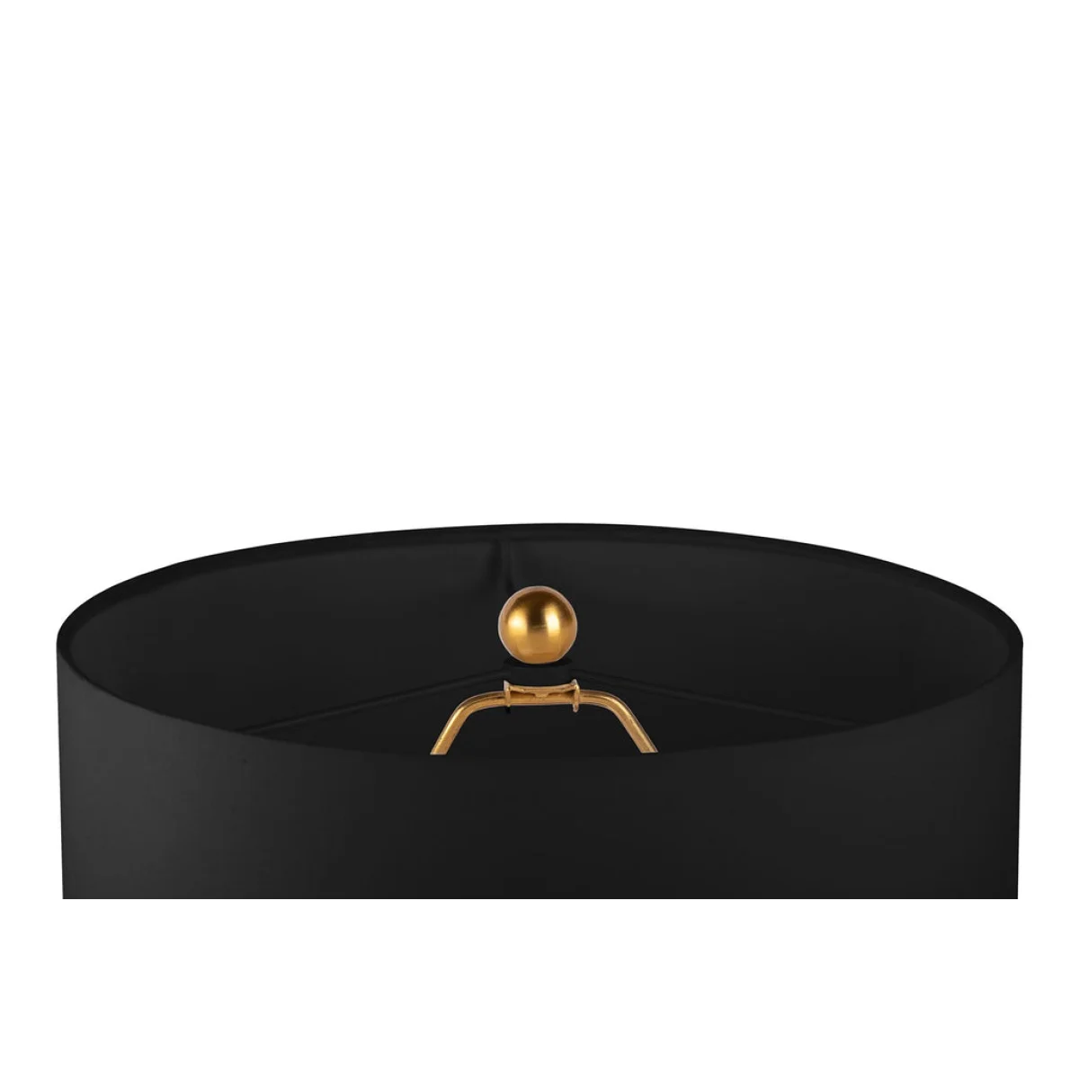 Abat-jour noir en drum avec finial en or pour lampe en marbre noir et laiton brossé