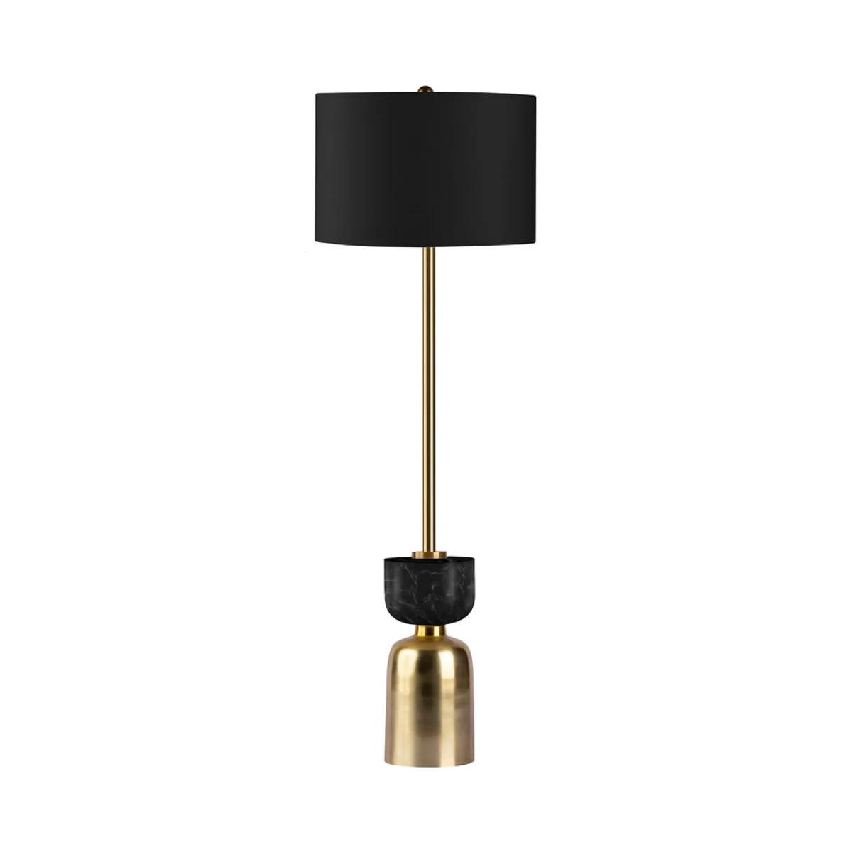 Lampe de sol en marbre noir et laiton brossé avec abat-jour tissu, H127 cm