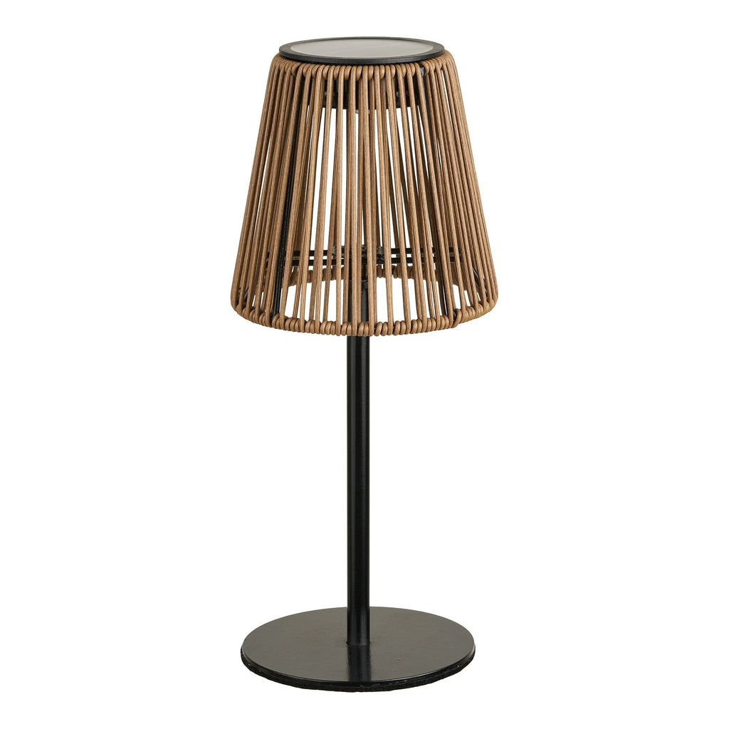 Lampe à poser en rotin ajouré et métal noir, H30 cm
