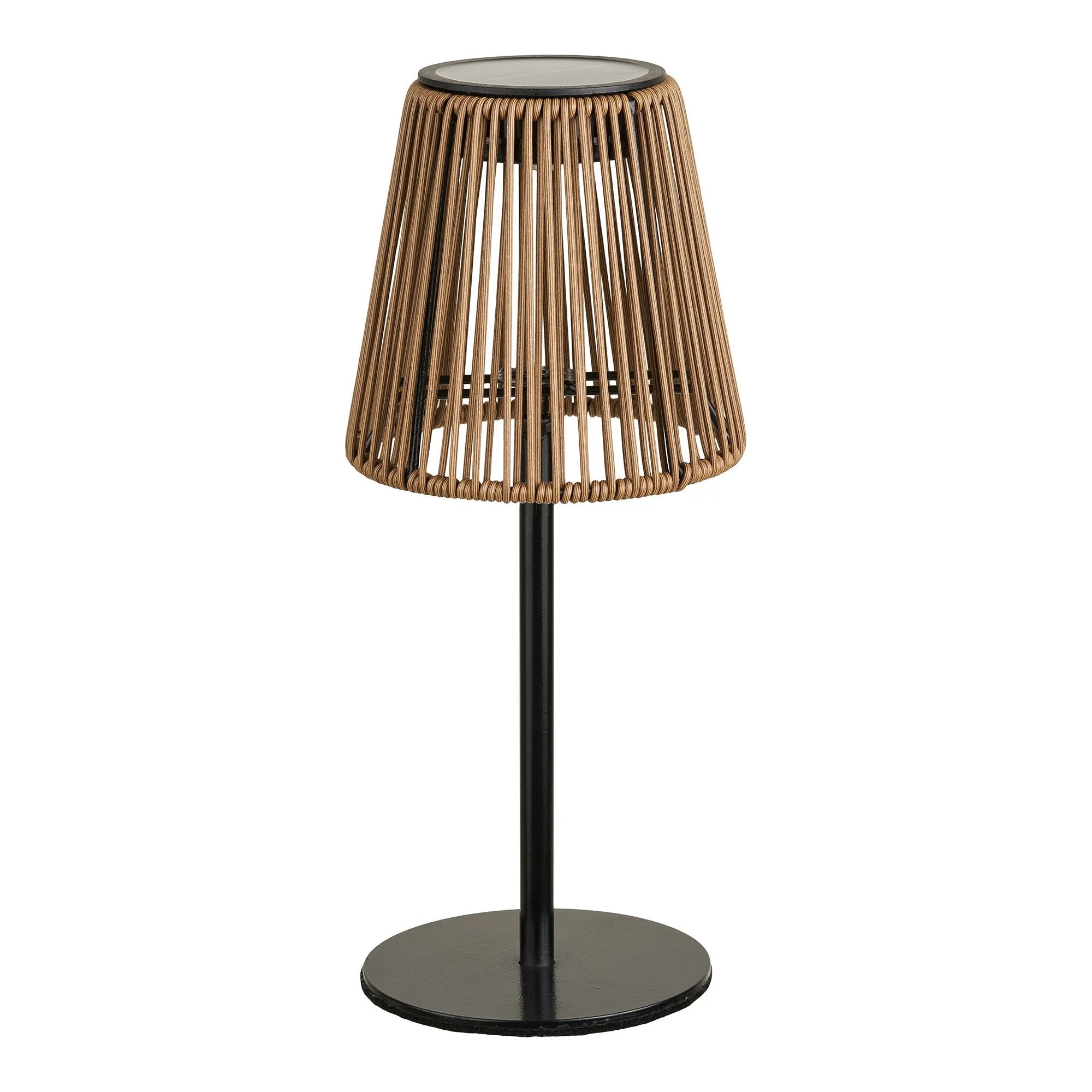 Lampe à poser en rotin ajouré et métal noir, H30 cm