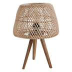 Lampe à poser en rotin naturel avec abat-jour ajouré trépied bois Ø29 cm