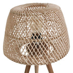 Lampe à poser en rotin naturel avec abat-jour ajouré et trépied bois Ø29 cm