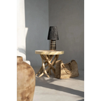 Lampe à poser en terracotta et rotin noir texturé – H56 cm