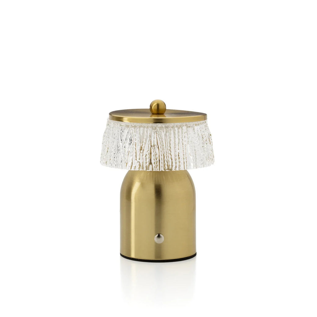 Lampe champignon en laiton brossé et verre strié, H16 cm