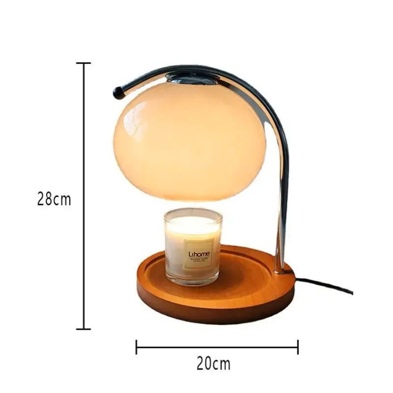 Lampe chauffe-bougie en verre avec dimensions 28 cm de hauteur et 20 cm de diamètre, idéale pour chauffer des bougies.