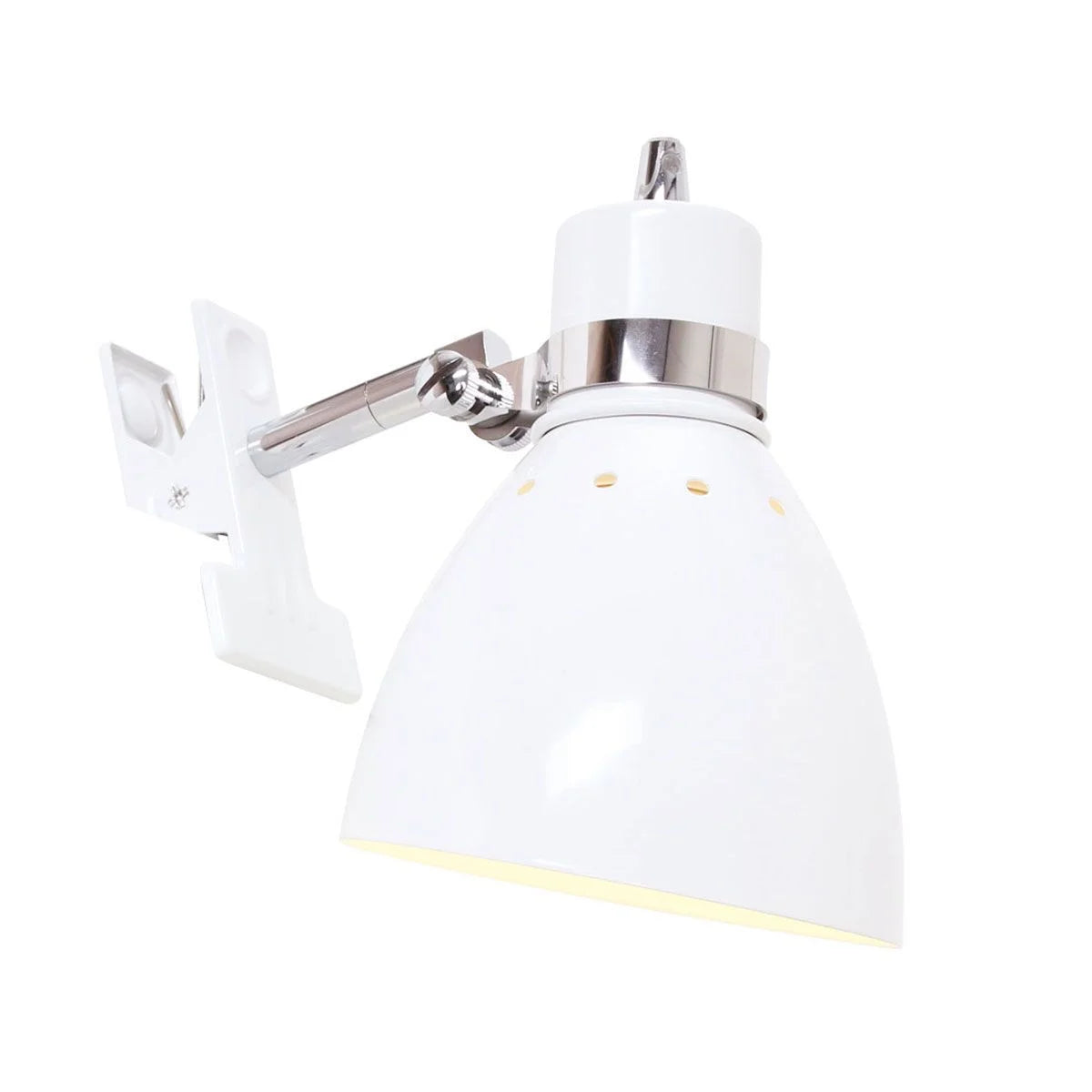 Lampe murale à pince en métal blanc orientable avec interrupteur intégré