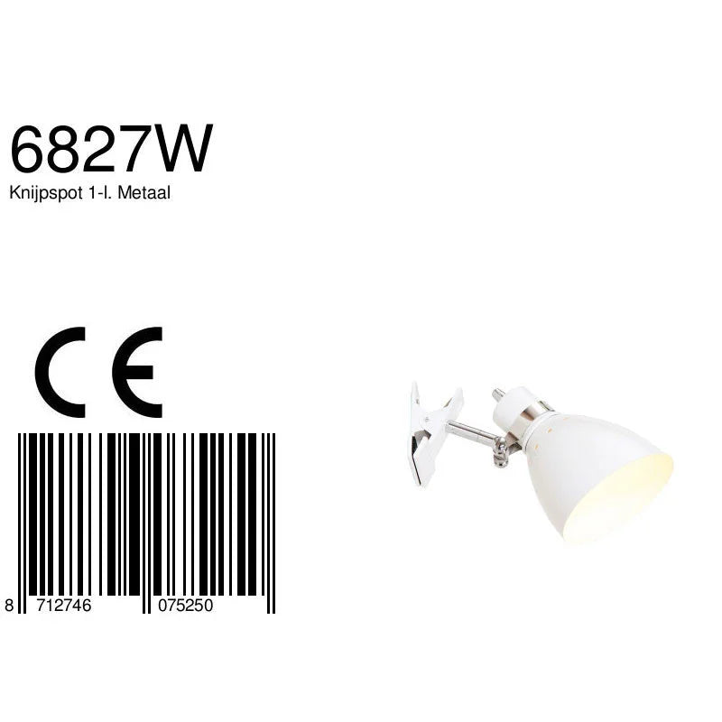 Projecteur métallisé blanc orientable avec interrupteur intégré pour Lampe murale à pince