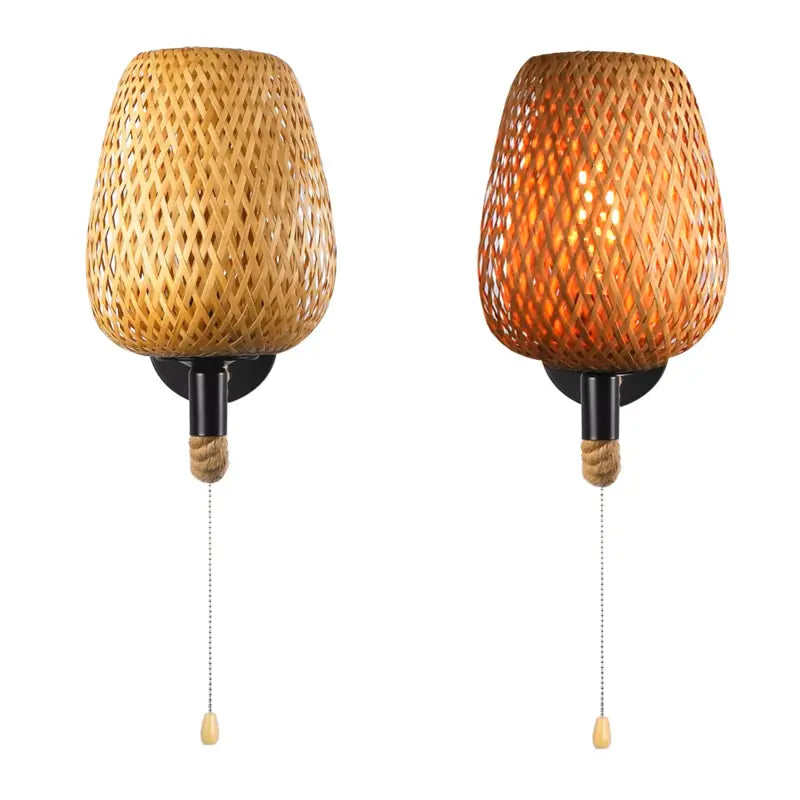 Lampe murale en bambou dans une décoration orientale et naturelle.