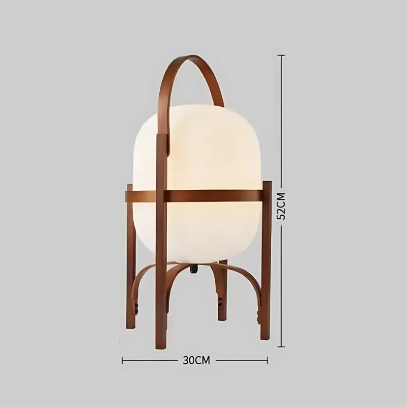 Lampe à pied en bois sombre de petite taille avec abat-jour blanc