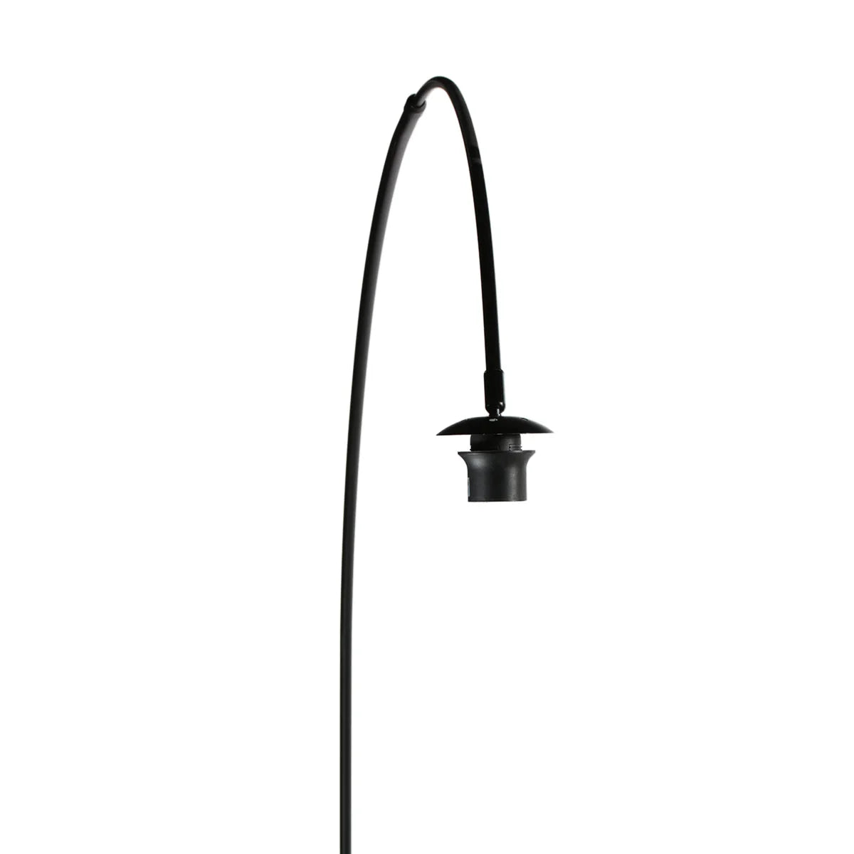 Lampe sur pied noire avec bras arqué et abat-jour en bambou tressé H193 cm