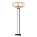Lampe sur pied en rotin tressé naturel avec ombrage en osier et structure noire