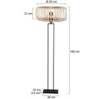 Lampe sur pied avec abat-jour en rotin cylindrique et structure en métal noir