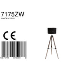 Lampe sur pied trépied en bois avec abat-jour en tissu noir - H165 cm