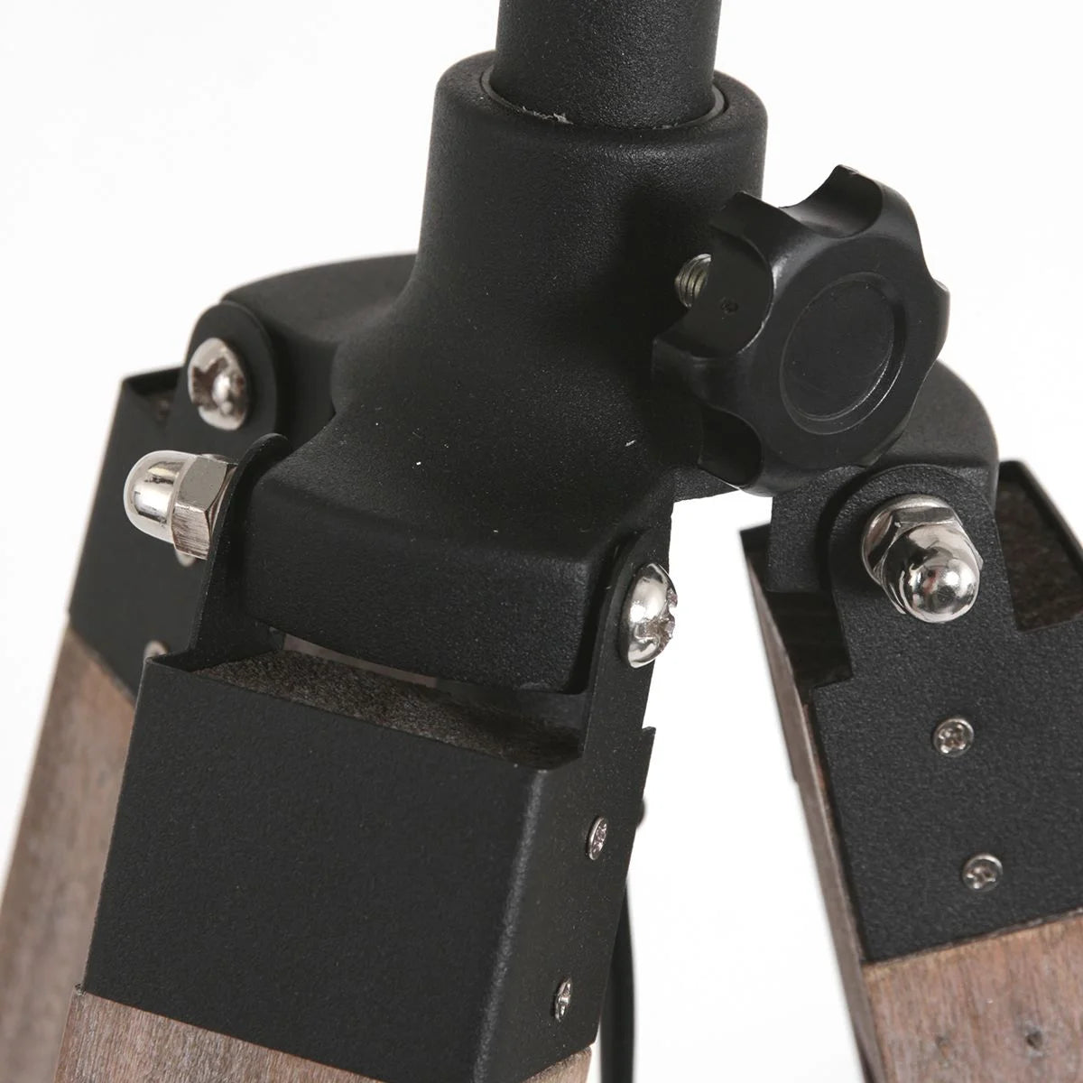 Base de lampe sur pied en bois et métal avec abat-jour bambou noir H170 cm