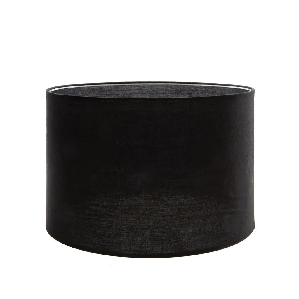Abat-jour cylindrique noir en métal pour lampe de table en bois de teck naturel