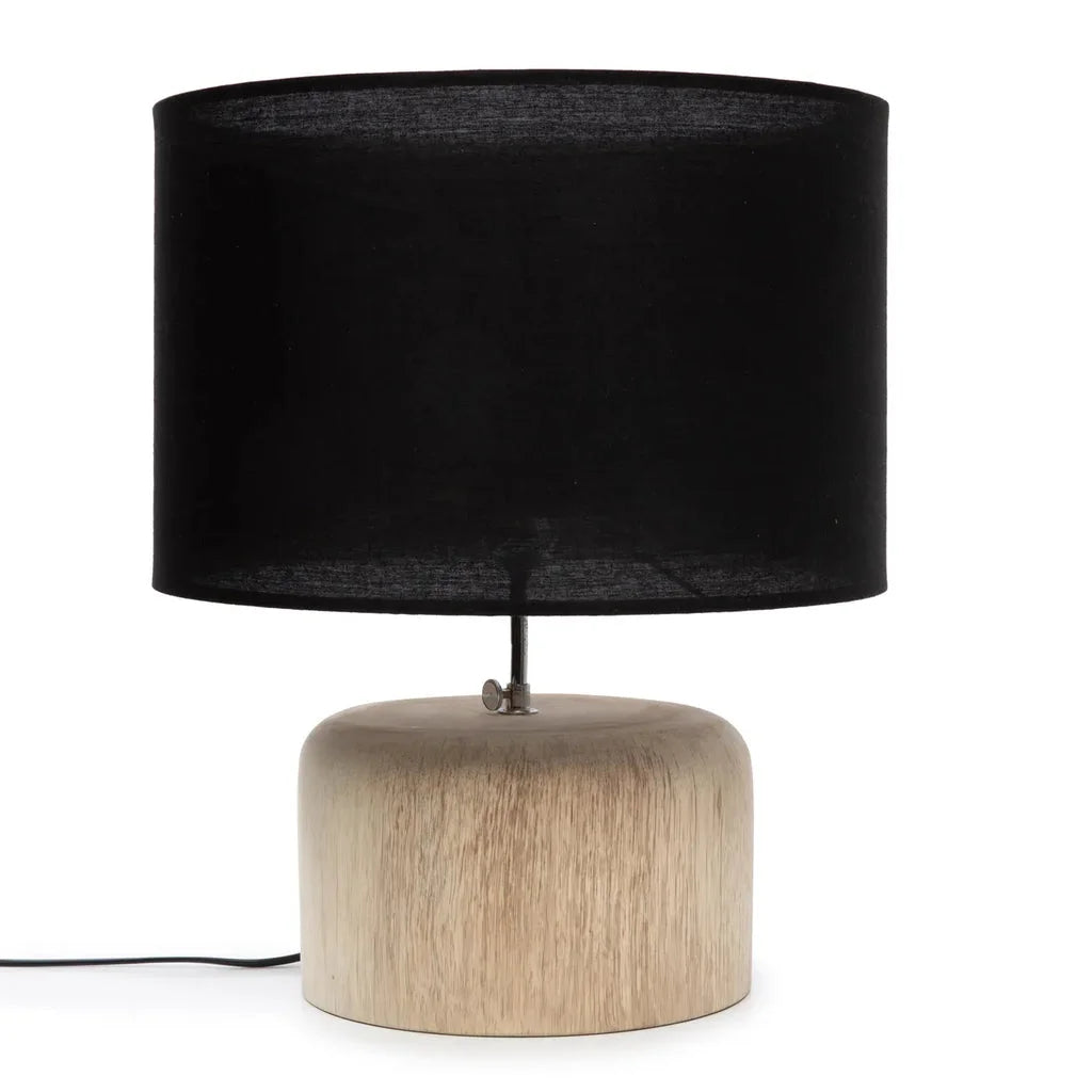 Lampe de table en bois de teck noir naturel avec base texturée claire