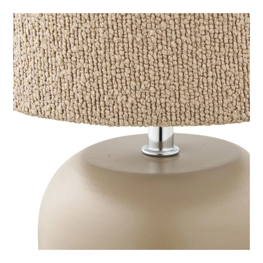 Lampe de table bouclée beige avec base taupe en métal mat, H24 cm