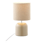 Lampe de table bouclée beige avec abat-jour texturé, base taupe en métal mat, H24 cm