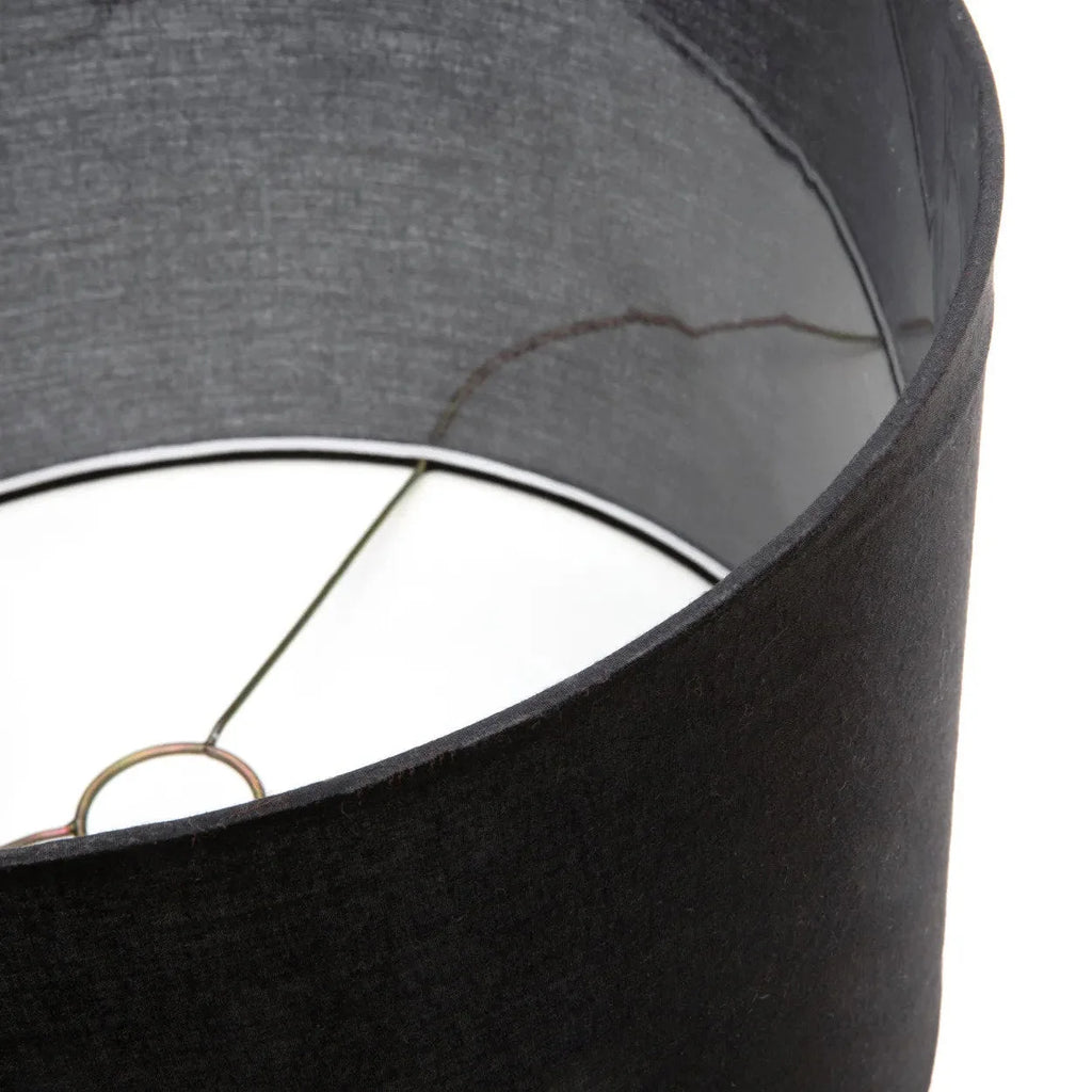 Abat-jour cylindrique noir en coton avec cadre métallique pour lampe de table en teck