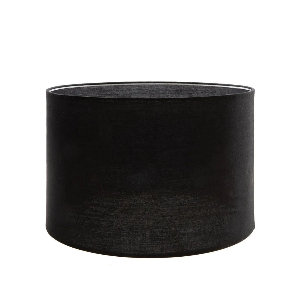 Abat-jour cylindrique en tissu noir pour lampe de table en teck H46 cm