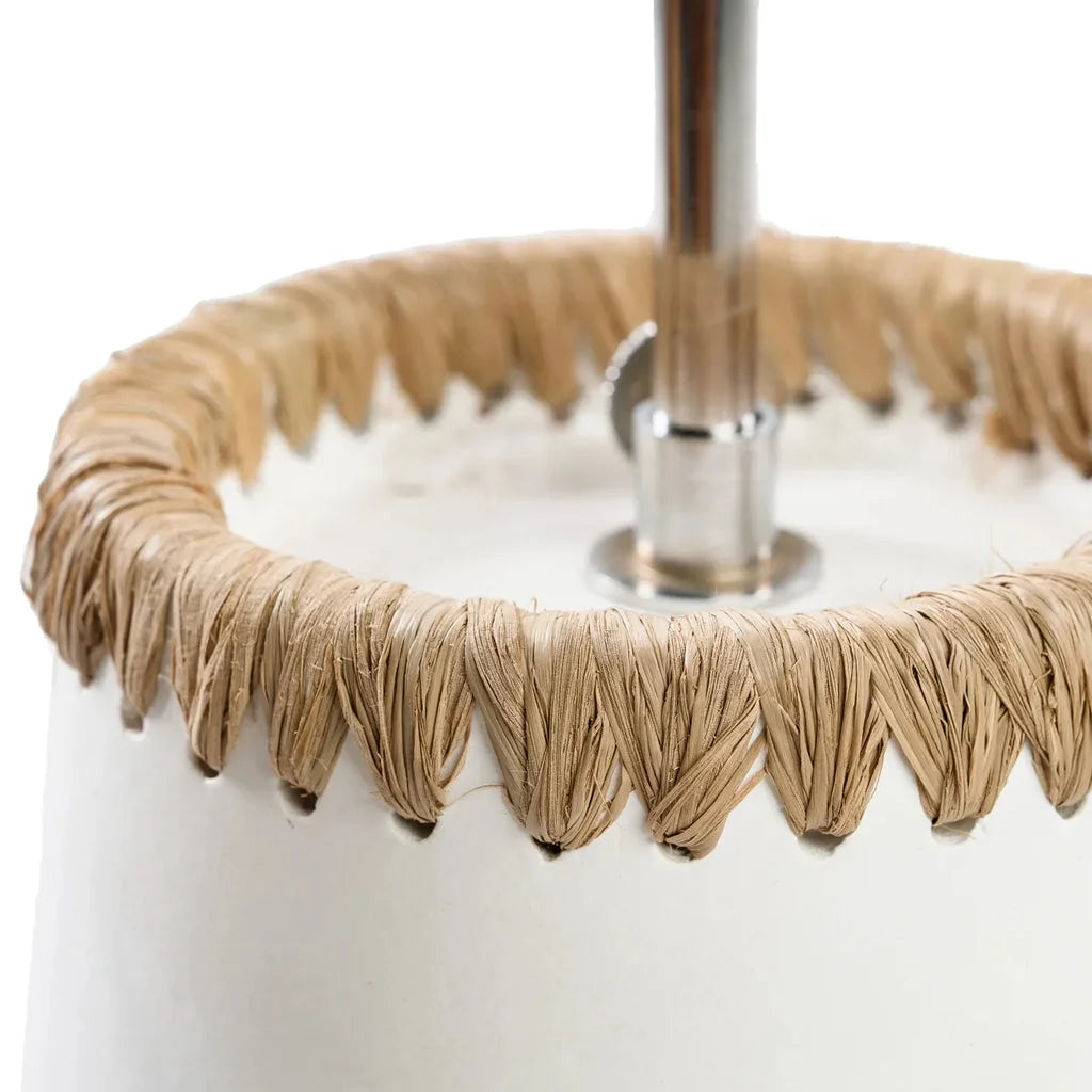 Lampadaire blanc avec finition en raffia, modèle La lampe de table Kiska Blanc Naturel
