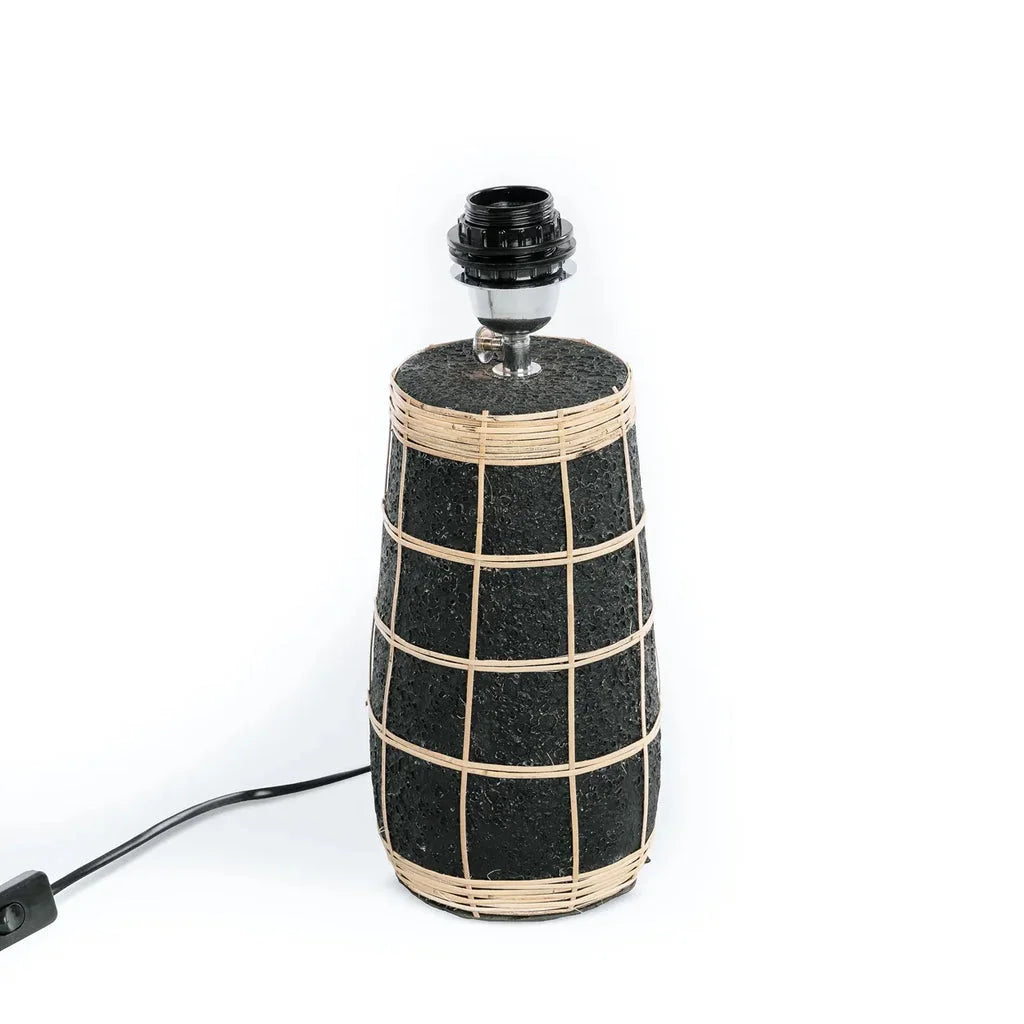 Ampoule avec lampe de table noir et naturel Naxos en tissage de style Black and Tan