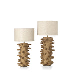 Lampe de table organique en céramique texturée marron avec abat-jour beige, H41 cm